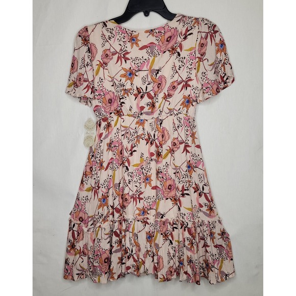 Altar'd State Boho Floral Tie Front, Tiered Mini Dress - Picture 3 of 7